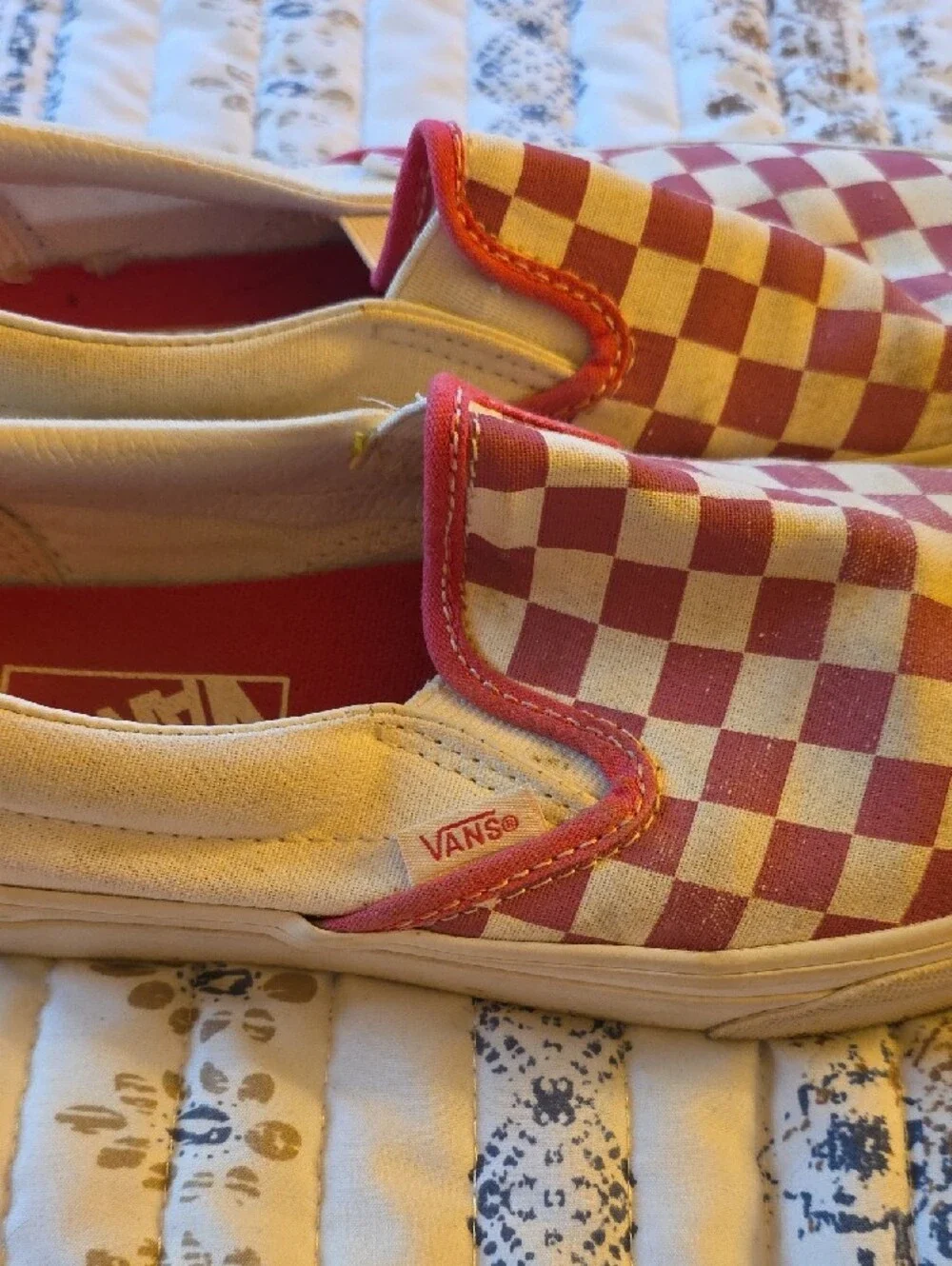 Vans Kids Slip-On Checkerboard Sneakers in Pink and White